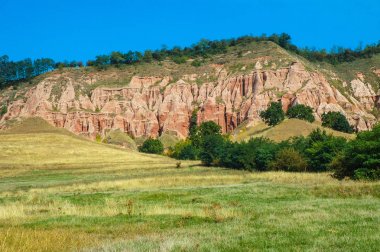 Dinozor fosilleri ile kırmızı kil. Jeolojik rezerv