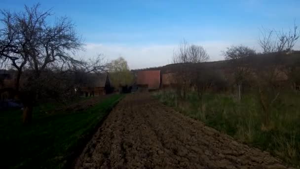 Vue par drone d'un champ agricole dans un village. Transylvanie, Roumanie 