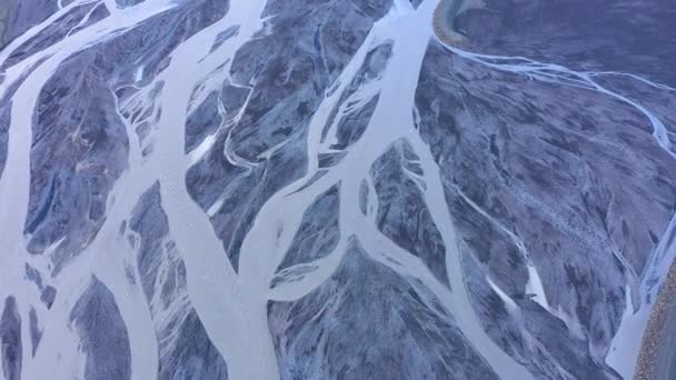 Vliegen Een Groot Ijslands Gletsjerriviersysteem Delta Vatnajokull National Park Ijsland — Stockvideo