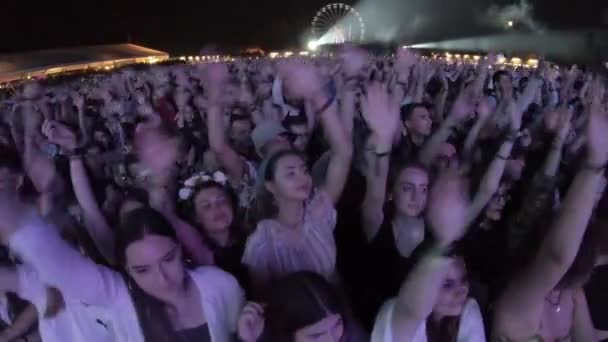 Bontida Romania July 2019 Crowd Young People Partying Raising Arms — Stock Video