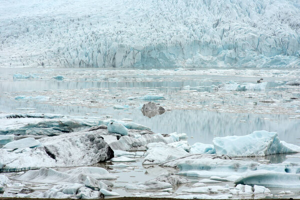 Floating icebergs melting in Fjallsarlon glacier lake, Iceland