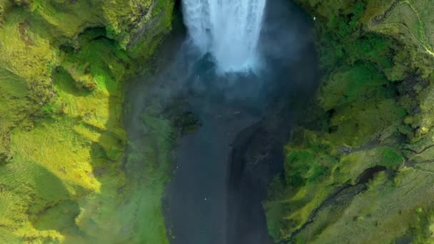 Flying View Skogafoss Waterfall Iceland Cascade One Major Iconic Touristic — Stock Video