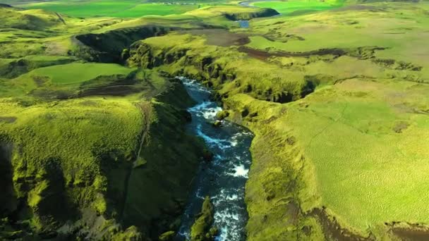 冰岛南部Eyjafjallajokull火山下的Skogar河上空飞行 — 图库视频影像