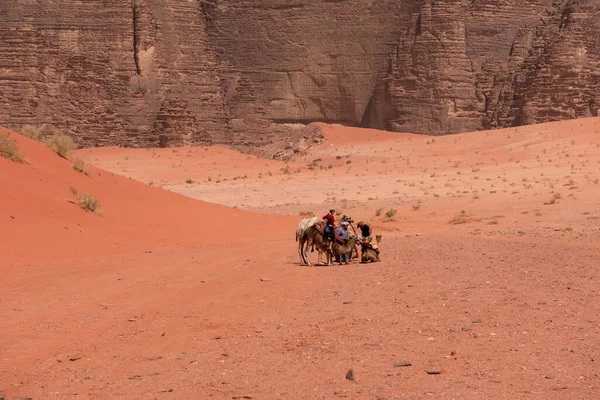 Turistas paseos en camello en Wadi Rum, Jordania — Foto de Stock