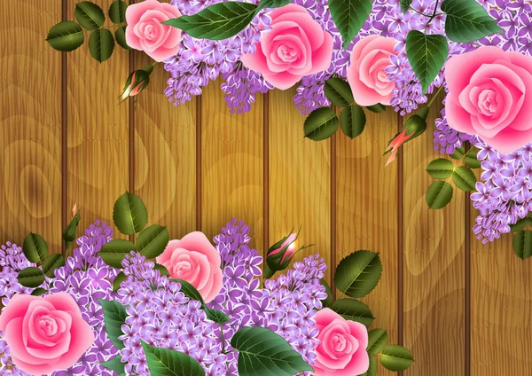 Rose dan Lilac dekorasi bunga - Stok Vektor