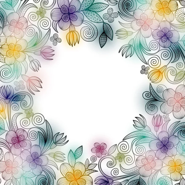 Cartão com moldura floral doodle — Vetor de Stock