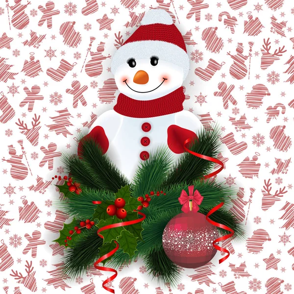 Snowman with festive decoration — Stock Vector