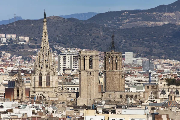 Barcelonská katedrála z Montjuic — Stock fotografie