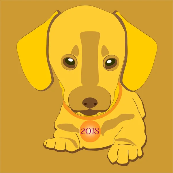 Cachorro amarillo símbolo del año 2018 — Vector de stock