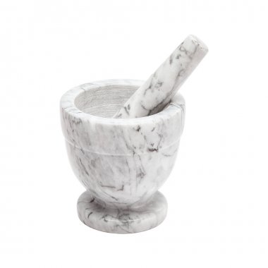 Beyaz ve gri mermer harç ve havaneli