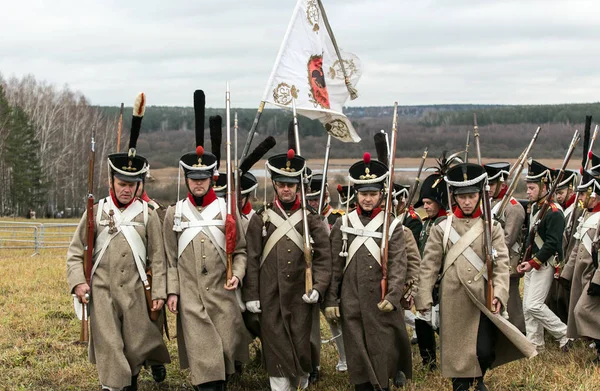 Berezinai csata 29 November-1812 között a francia hadsereg Napóleon és a Mihail Kutuzov orosz hadsereg rekonstrukciója — Stock Fotó