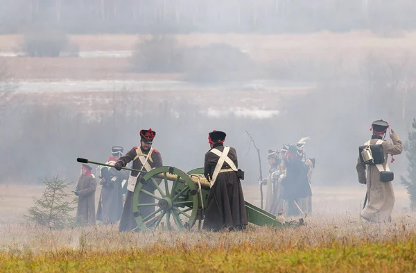 Berezinai csata 29 November-1812 között a francia hadsereg Napóleon és a Mihail Kutuzov orosz hadsereg rekonstrukciója — Stock Fotó