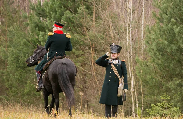 Реконструкція битва Березина 29 листопада 1812 між французької армії Наполеона і російської армії під Михайло Кутузов — стокове фото