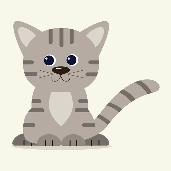 Illustration cute gray cat with stripes sitting . — Stock Vector