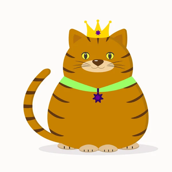 Красная кошка с короной и подвеской сидит . — стоковый вектор