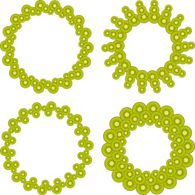 Kivi dilimleri üzerinden yuvarlak çerçeve kümesi.