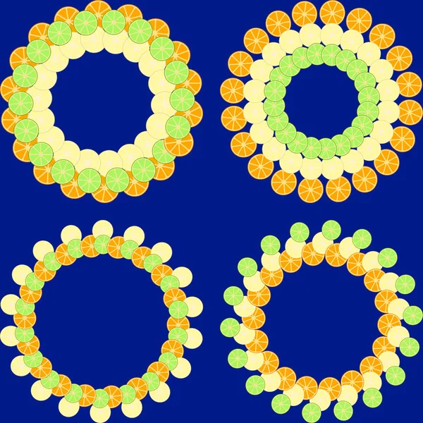 Set of round frames from slices of orange, lemon and lime. — Stock Vector