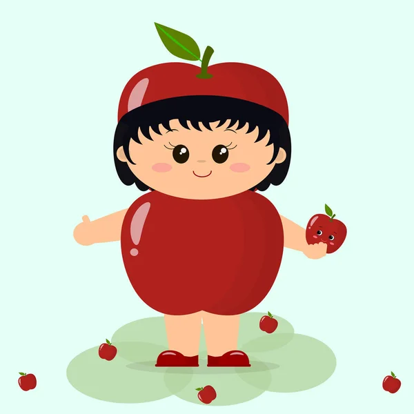 赤いリンゴのコスチュームで可愛い. — ストックベクタ