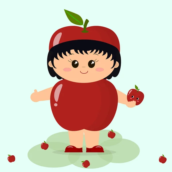 Babe dans un costume de pomme rouge . — Image vectorielle