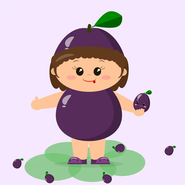 El chico está vestido con una ciruela púrpura. . — Vector de stock