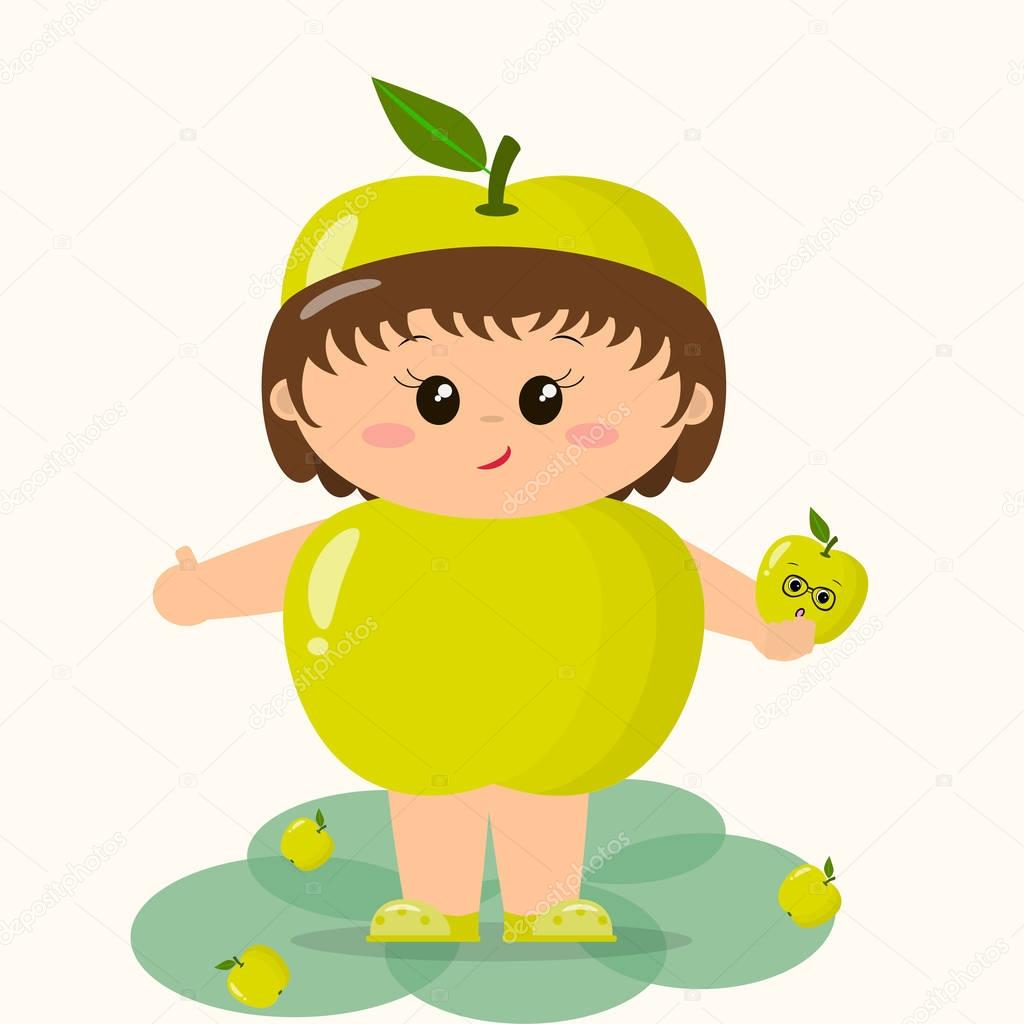Baby in the suit of a green apple.