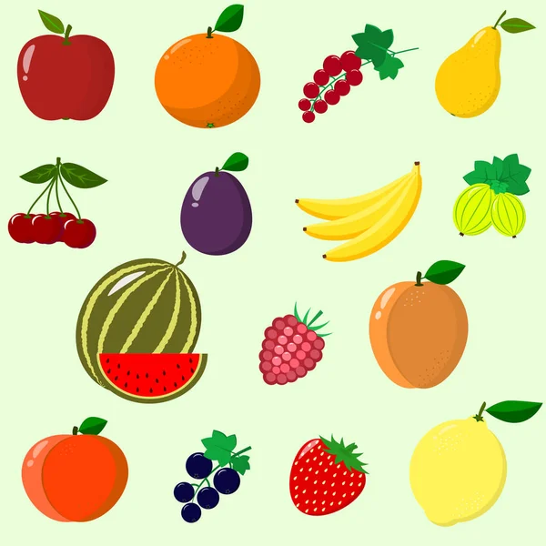 Fruits et baies récoltés dans un ensemble . — Image vectorielle