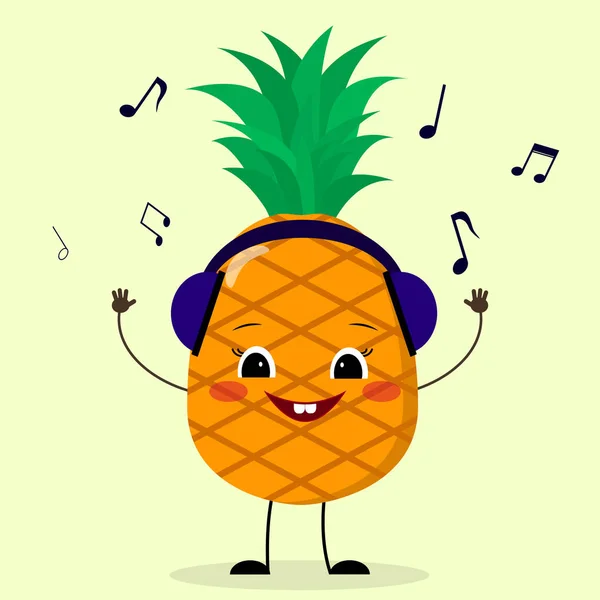 Piña Smiley en auriculares . — Archivo Imágenes Vectoriales