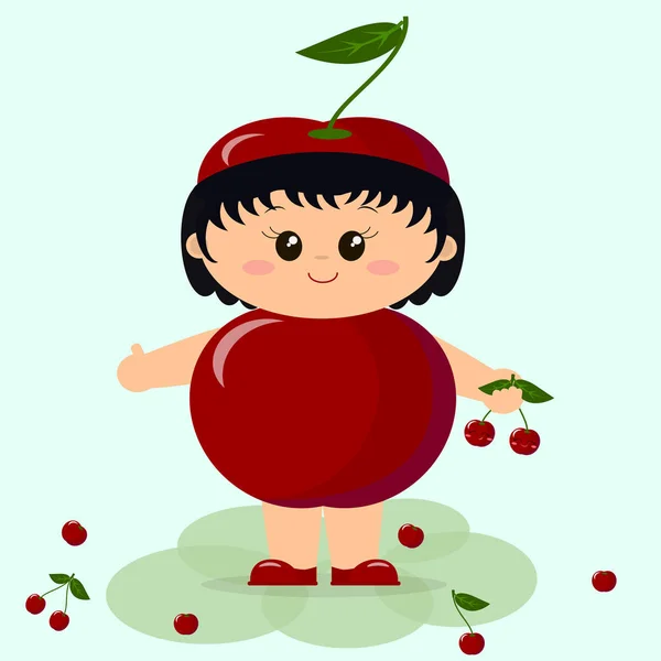 Bebé en un traje de cereza roja . — Vector de stock