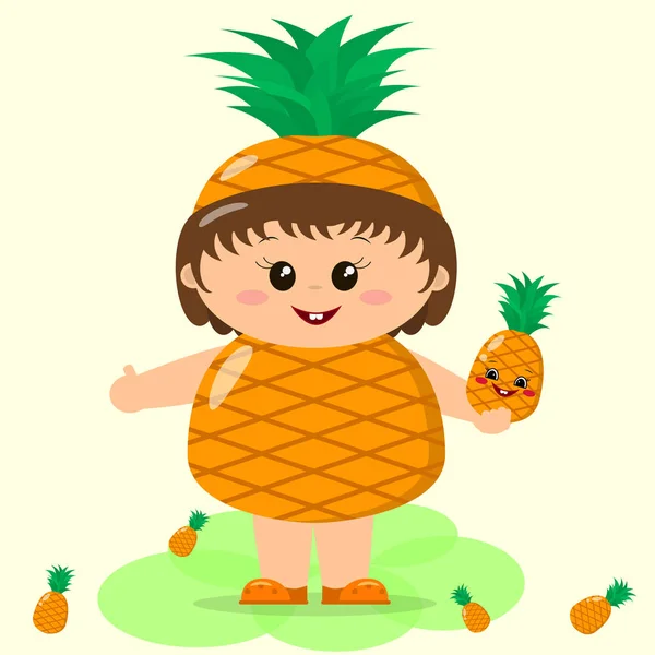 Bebé en un traje de piña . — Vector de stock