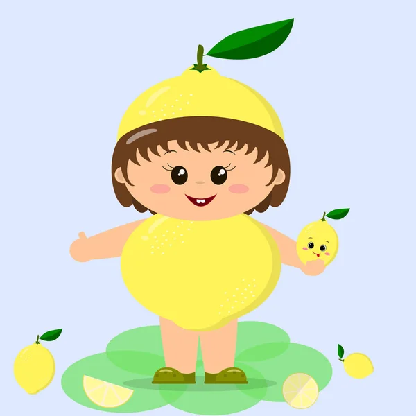 Bambino in costume da limone . — Vettoriale Stock