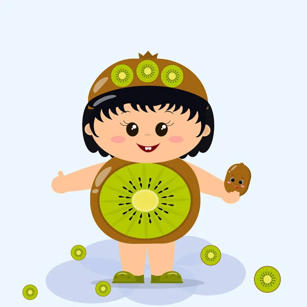 Baby in een kiwi-kostuum. — Stockvector