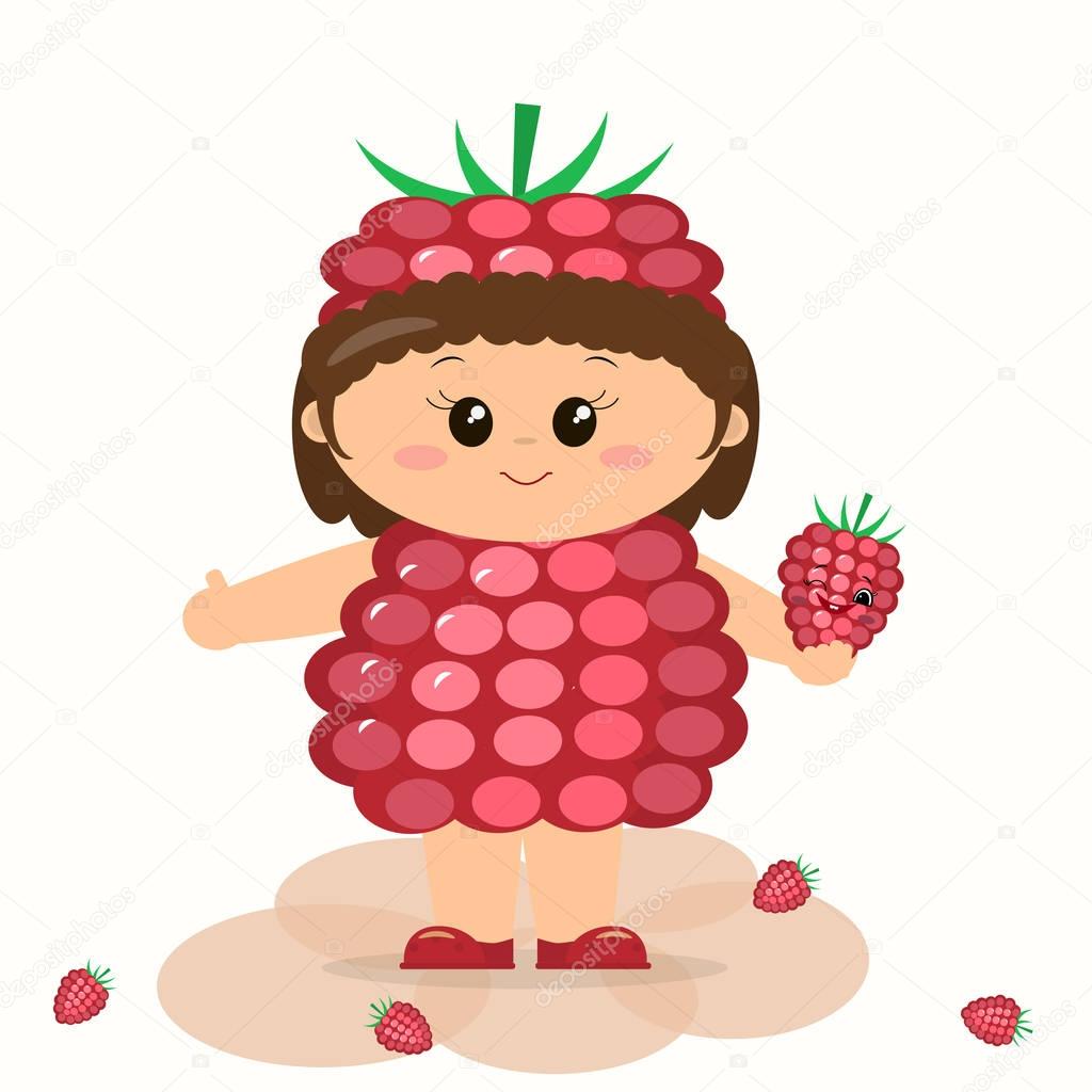 Baby in a raspberry suit.