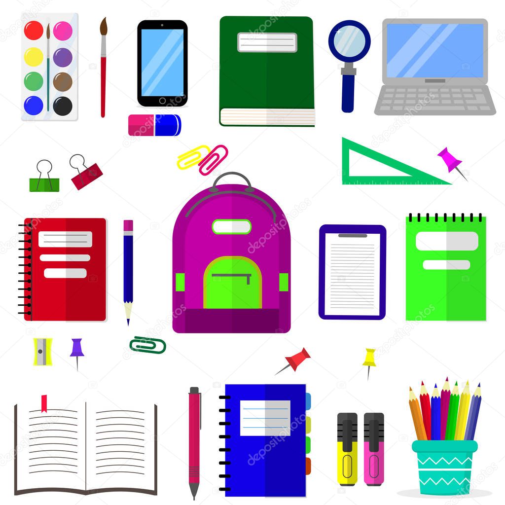 A set of subjects for education. Flat design, vector illustration.
