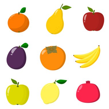 ««Meyve kümesi. Beyaz arka plan üzerinde izole organik sağlıklı gıda vejetaryen. Vektör.