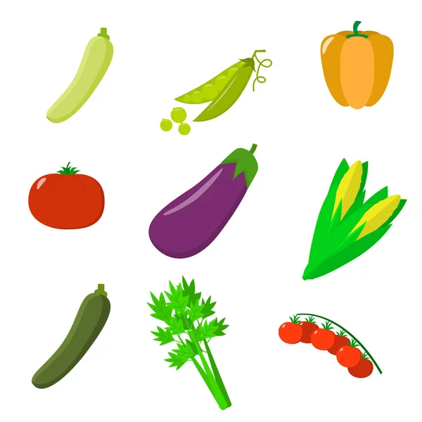 Σύνολο των λαχανικών. Οργανική Χορτοφαγική Υγιεινή διατροφή απομονώνονται σε λευκό φόντο. Διάνυσμα. — Διανυσματικό Αρχείο