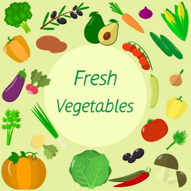 Sebze kümesi. Beyaz arka plan üzerinde izole organik sağlıklı gıda vejetaryen. Vektör.