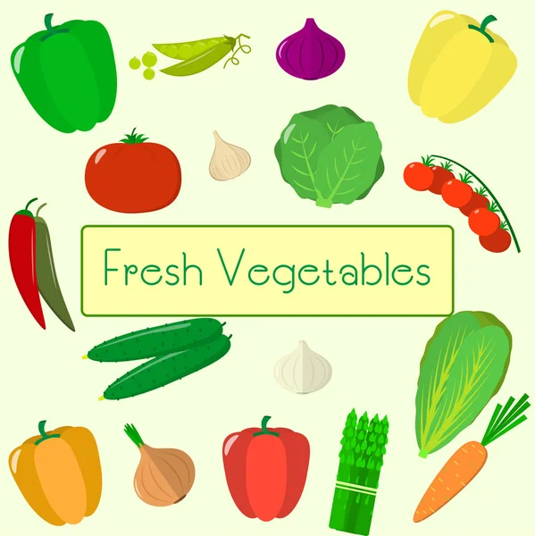 Gemüsesorten. Bio-vegetarische gesunde Kost isoliert auf weißem Hintergrund. Vektor. — Stockvektor
