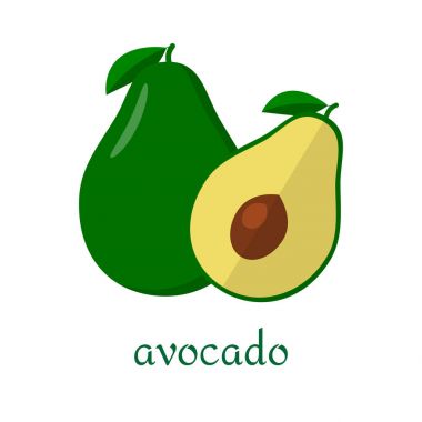Düz simgesi meyve yaprak ile avokado. Vektör çizim.