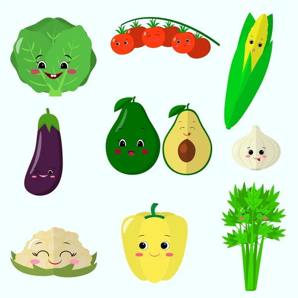 Conjunto de iconos planos de sonrisas vegetales . — Vector de stock