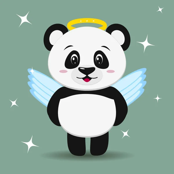 Panda dulce în costumul unui înger, în stilul unui stand de desene animate . — Vector de stoc