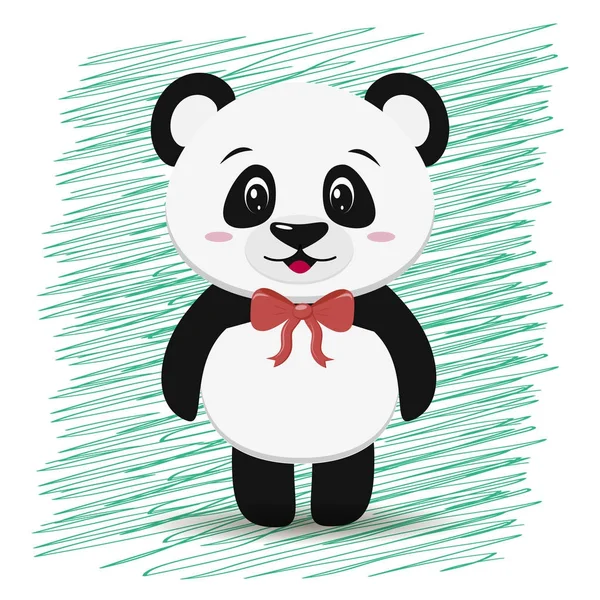 Panda dulce cu un arc roșu în jurul gâtului, în stilul standurilor de desene animate . — Vector de stoc