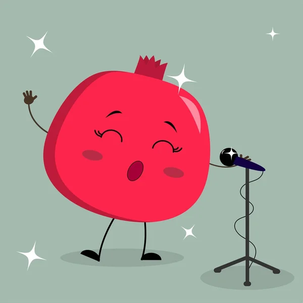 Cute Garnet Smiley in a cartoon style sings into the microphone. — Stock Vector