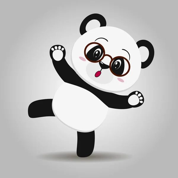 Panda cu ochelari în stilul de desene animate stă pe o labă . — Vector de stoc