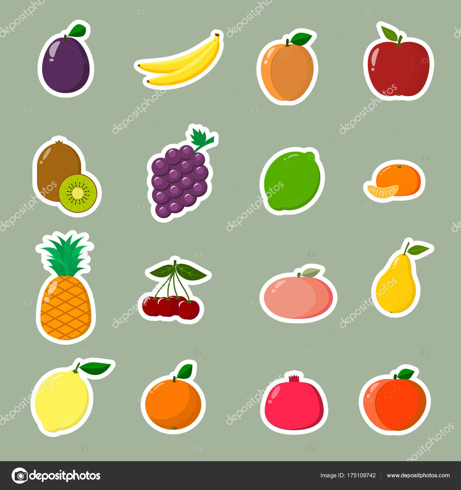 Collection of fruit stickers. A collection of fruit labels with a white