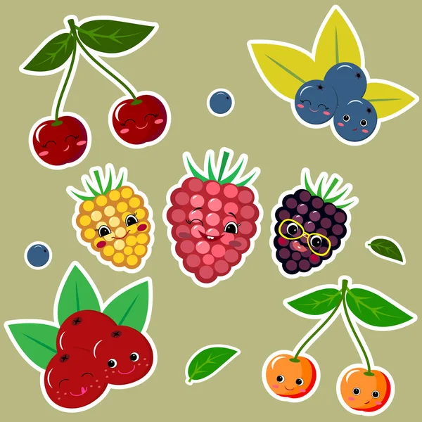 Fruit Sticker Collection.Collection de adesivos de frutas em um curso branco, em um estilo plano . —  Vetores de Stock