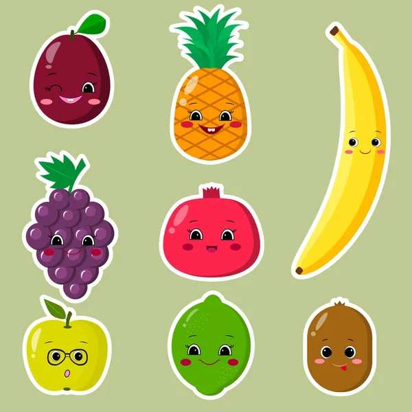 Fruit Sticker Collection.Collection de adesivos de frutas em um curso branco, em um estilo plano . —  Vetores de Stock