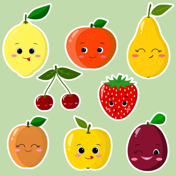 Fruit Sticker Collection.Collection de adesivos de frutas em um curso branco, em um estilo plano . —  Vetores de Stock