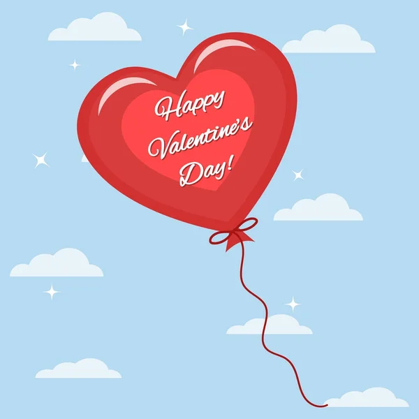 Un globo rojo con el texto de felicitaciones en el día de San Valentín en el cielo . — Vector de stock