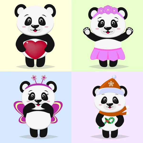 Bir karikatür tarzı farklı görüntülerde sevimli panda karakter kümesi. — Stok Vektör