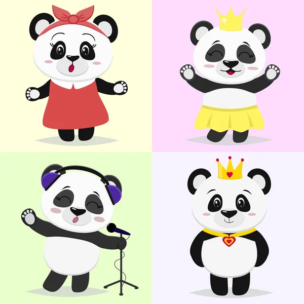 Un set de personaje drăguțe panda în diferite imagini în stilul unui desen animat . — Vector de stoc